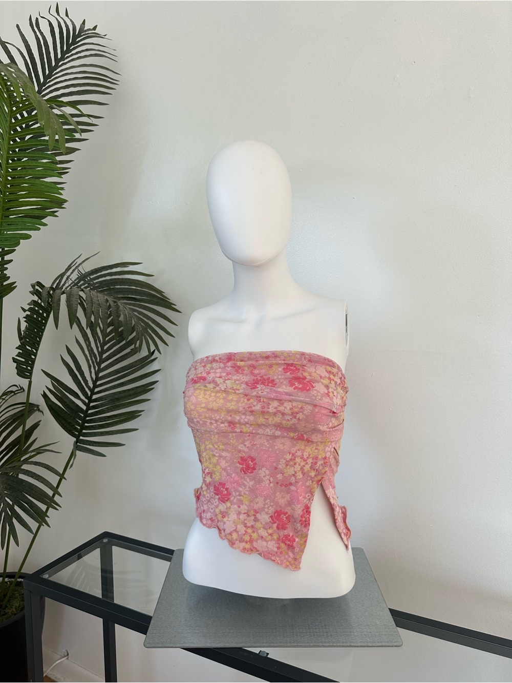 Shein Pink Floral Strapless Scarf Top